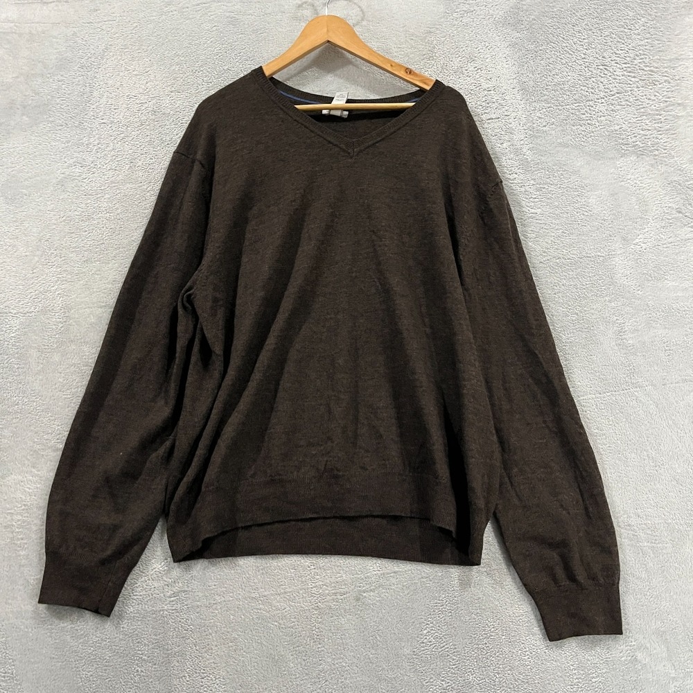 Gap Sweater Mens 2XL Merino Wool Pullover Brown Academia Old Money V-Neck Preppy